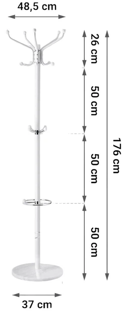 Wieszak na ubrania Massido stojący z marmurową podstawą 176 cm Biały 684101 (5903890613396) - obraz 6