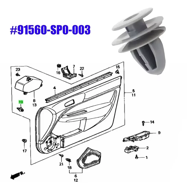 Кліпса карти дверей Daewoo Lanos, Honda, Hyundai, Mitsubishi 91560SP0003 - зображення 2