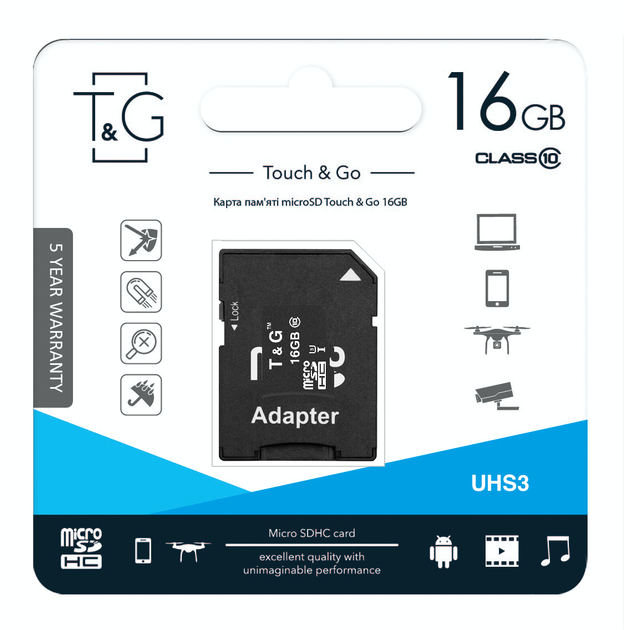 Карта памяти MicroSDHC 16GB UHS-I U3 Class 10 T&G + SD-adapter (TG-16GBSD10U3-01) - изображение 6