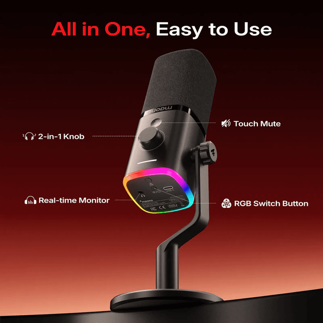 Мікрофон Maono PD100W Бездротовий 2.4GHz і USB, динамічний, для ПК, Android, iPhone - Фото 7 Мікрофон Maono PD100W Бездротовий 2.4GHz і USB, динамічний, для ПК, Android, iPhone - зображення 7