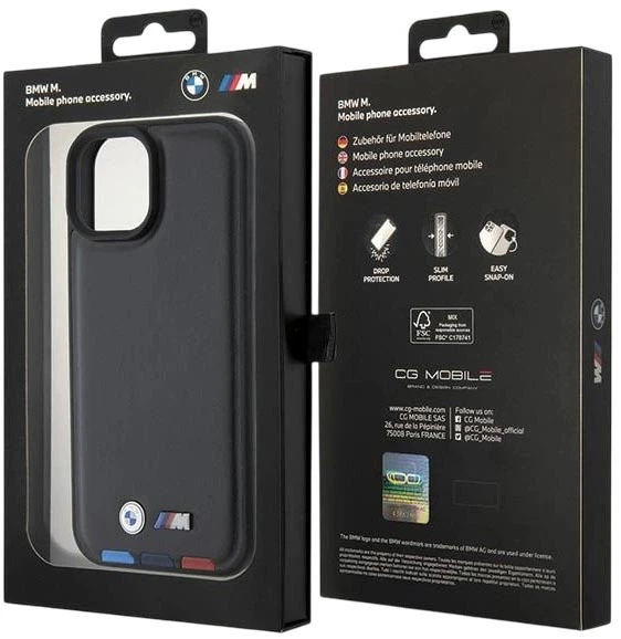 Etui plecki BMW Leather Stamp Tricolor do Apple iPhone 15 Plus Black (3666339143350) - obraz 8