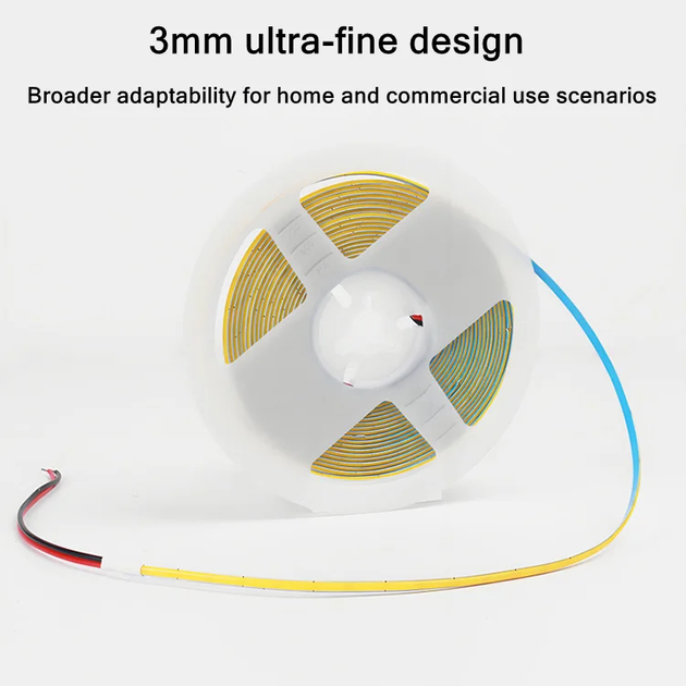 Ультратонкая светодиодная лента COB LED 3мм 12V 5м 400 диод/м 6000K холодный белый свет - изображение 2