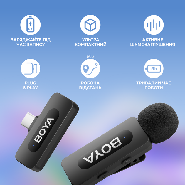 Беспроводной петличный микрофон BOYA BY-V20 Type-C Black - изображение 14