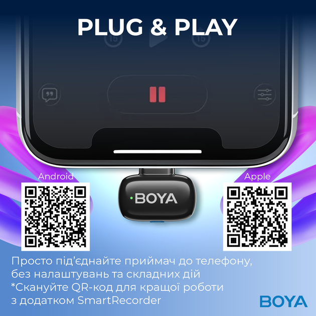 Бездротовий петличний мікрофон BOYA mini-16 Lightning Black - зображення 11