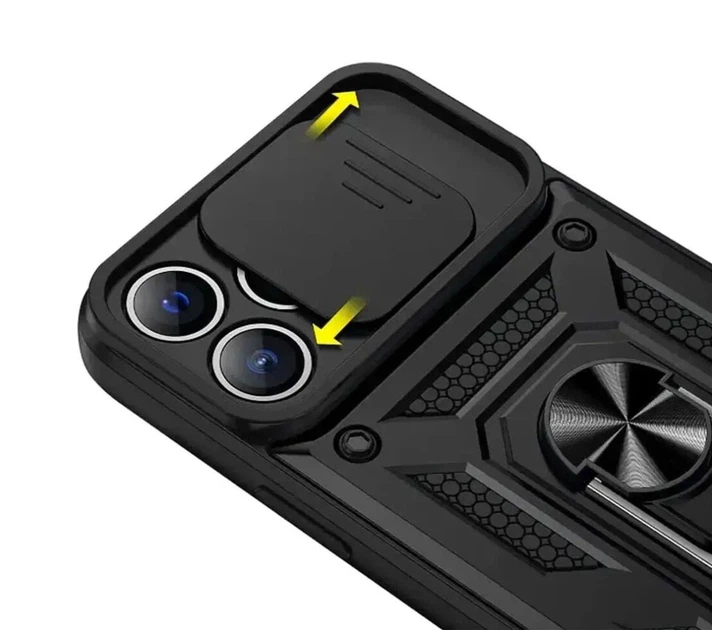 Чехол Primo Shockproof для Apple iPhone 15 Pro Max - противоударный, с подставкой и шторкой для камеры - Black - изображение 5