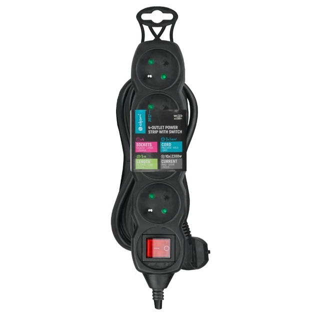 Przedłużacz z wyłącznikiem DPM PP37 4 gniazda 5 m czarny (5903332589265) - obraz 4