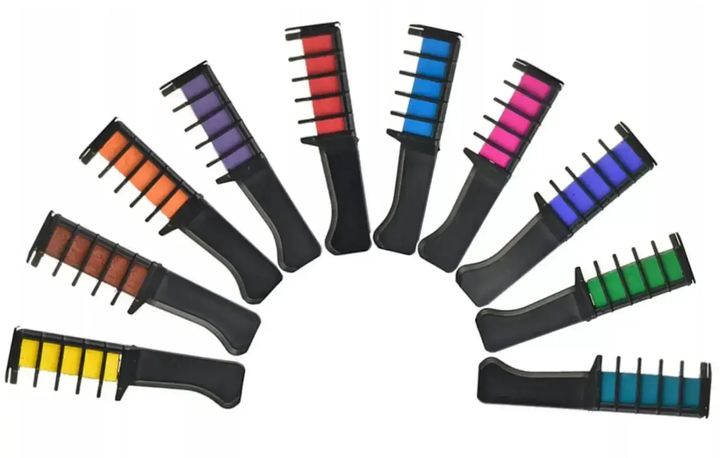 Набір крейди для волосся в гребінці 10 шт 10 см Hair chalk для дітей та дорослих, різнокольорові - Фото 1 Набір крейди для волосся в гребінці 10 шт 10 см Hair chalk для дітей та дорослих, різнокольорові - зображення 1