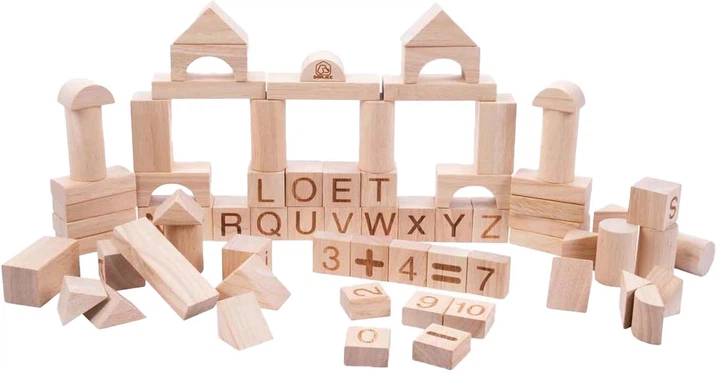 Набір дерев’яних кубиків Dorjee Natural 84 елементи DT26013 (6973840430525) - зображення 3