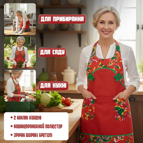 Жіночий фартух для кухні, фартух на кухню, красиві фартухи для кухні в червоному кольорі - Фото 1 Жіночий фартух для кухні, фартух на кухню, красиві фартухи для кухні в червоному кольорі - зображення 1