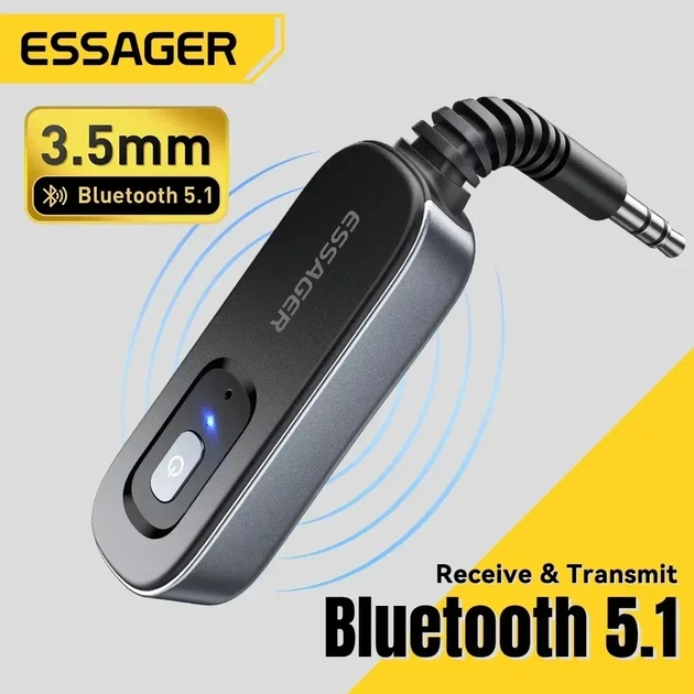 Bluetooth трансмітер-ресивер Essager AUX 3.5, TX/RX, для авто, ПК, колонок, аудіосистем - Фото 1 Bluetooth трансмітер-ресивер Essager AUX 3.5, TX/RX, для авто, ПК, колонок, аудіосистем - зображення 1