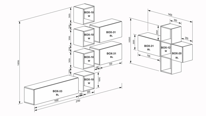 Вітальня комплект BOX V2 MiroMark білий глянець/чорний глянець (BX-V2-WB/BL) - Фото 2 Вітальня комплект BOX V2 MiroMark білий глянець/чорний глянець (BX-V2-WB/BL) - зображення 2