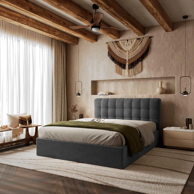 Ліжко полуторне з підйомним механізмом 140x200 Tiramisu Dark Grey Viorina-Deko Темно-сірий (каркас з ламелями/без матраца) (ЛДСП/тканина) - зображення 4