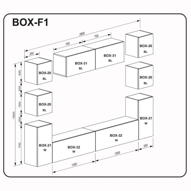 Гостиная комплект BOX F1 MiroMark белый глянец/черный глянец (BX-F1-WB/BL) - изображение 2