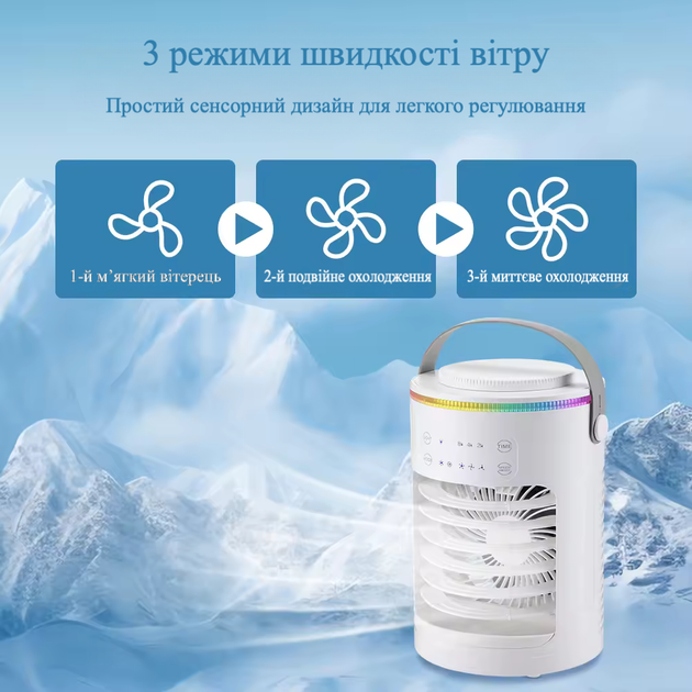 Вентилятор портативний 3в1 з ефектом кондиціонеру та зволожувача повітря - изображение 4