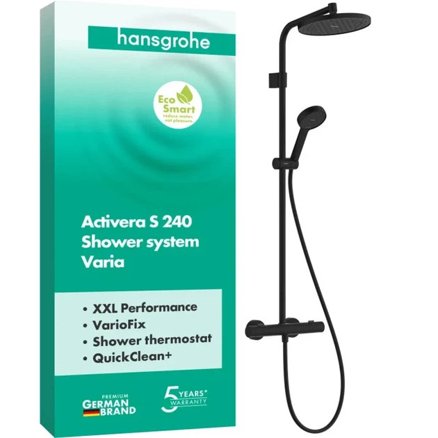 Душова система Нansgrohe Activera S 240 1jet EcoSmart 28078670, з термостатом Ecostat Fine Varia, чорний матовий - зображення 2