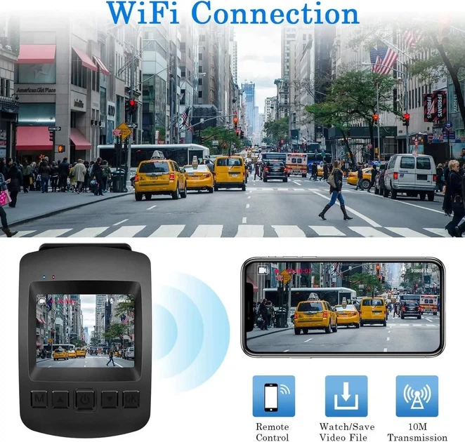 Видеорегистратор CHORTAU Full HD 1080P с Wi-Fi для автомобиля с циклической записью и детектором движения - Фото 3 Видеорегистратор CHORTAU Full HD 1080P с Wi-Fi для автомобиля с циклической записью и детектором движения - изображение 3