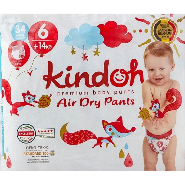 Преміум підгузники-трусики Kindoh Premium Baby Pants Air Dry Pants 6 размер 14+ кг уп/34шт - зображення 2