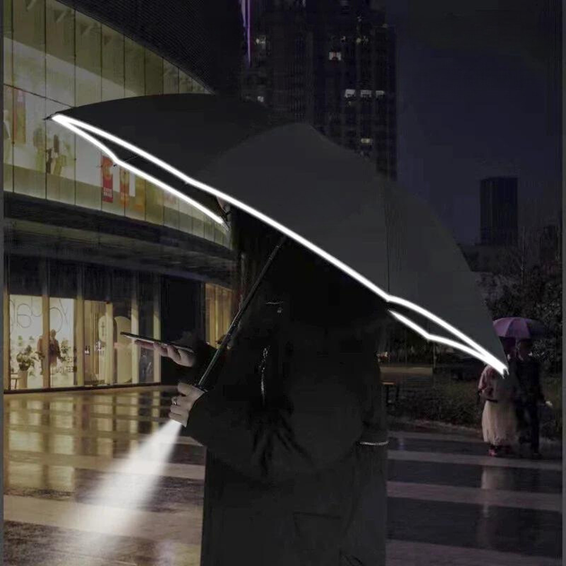 Зонт обратного сложения PowerMe LumiSafe Umbrella с LED фонариком и светоотражающей лентой Черный - Фото 1 Зонт обратного сложения PowerMe LumiSafe Umbrella с LED фонариком и светоотражающей лентой Черный - изображение 1