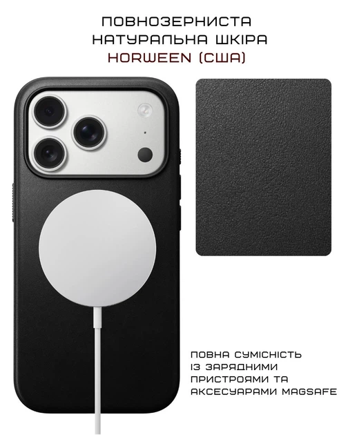 Кожаный чехол Nomad Modern Horween Black для iPhone 17 Pro - Фото 8 Кожаный чехол Nomad Modern Horween Black для iPhone 17 Pro - изображение 8
