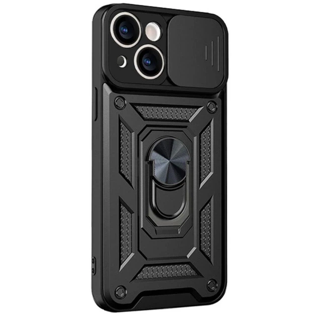 Чехол Primo Shockproof для Apple iPhone 15 - противоударный, с подставкой и шторкой для камеры - Black - Фото 1 Чехол Primo Shockproof для Apple iPhone 15 - противоударный, с подставкой и шторкой для камеры - Black - изображение 1