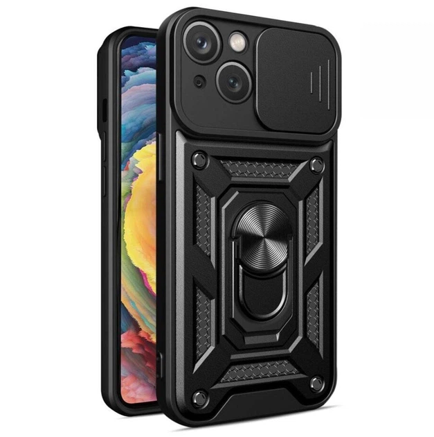 Чехол Primo Shockproof для Apple iPhone 15 - противоударный, с подставкой и шторкой для камеры - Black - Фото 3 Чехол Primo Shockproof для Apple iPhone 15 - противоударный, с подставкой и шторкой для камеры - Black - изображение 3