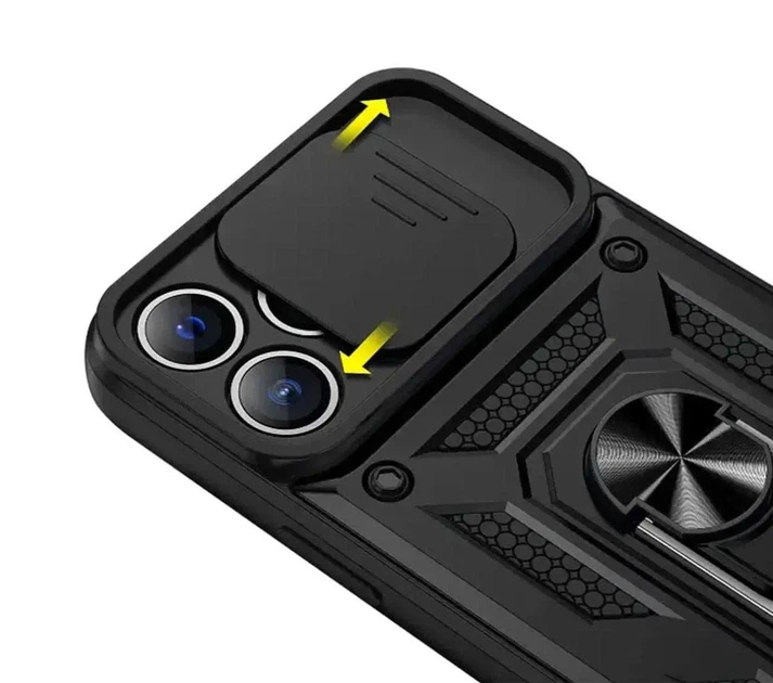 Чехол Primo Shockproof для Apple iPhone 16 Pro Max - противоударный, с подставкой и шторкой для камеры - Black - Фото 5 Чехол Primo Shockproof для Apple iPhone 16 Pro Max - противоударный, с подставкой и шторкой для камеры - Black - изображение 5