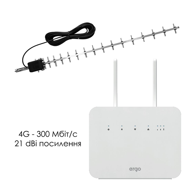 4G інтернет-комплект ERGO R291b 300 Мбіт/с + спрямована антена Mobile Guard LTE Band 3 (1800 МГц) 21 dBi - Фото 1 4G інтернет-комплект ERGO R291b 300 Мбіт/с + спрямована антена Mobile Guard LTE Band 3 (1800 МГц) 21 dBi - зображення 1