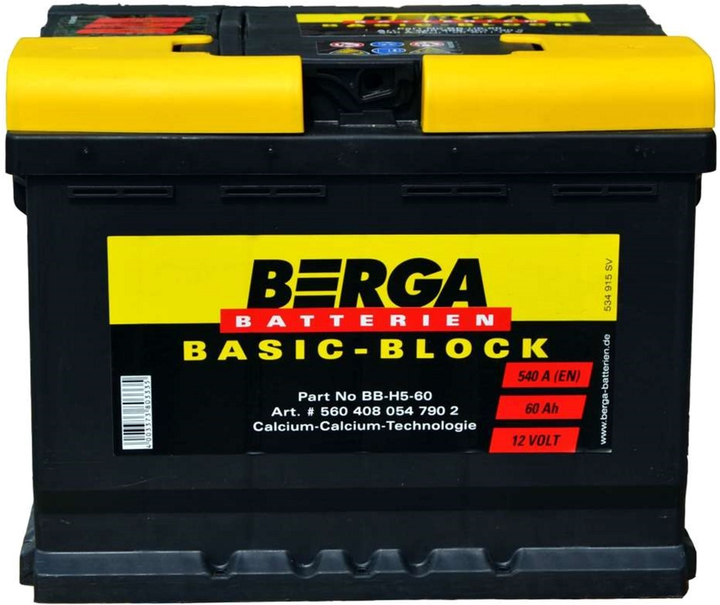 Автомобильный аккумулятор BERGA Basic-Block 60А Ев (-/+) (540EN ...