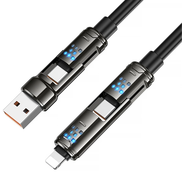 Дата кабель HOCO U143 Joy 4in1 USB to Lightning/Type-C to Type-C 240W (1.2m) (Black) (243426) - изображение 4