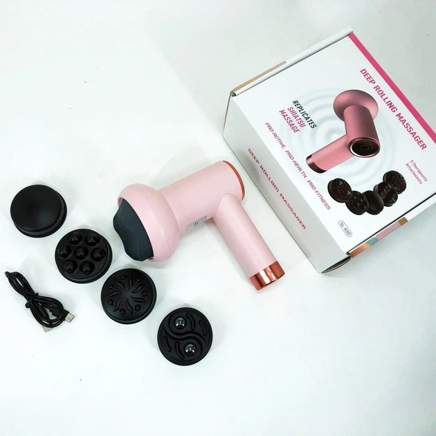 Антицеллюлитный массажер для тела с 4 насадками и 6 скоростями Deep Rolling Massager розовый - изображение 10