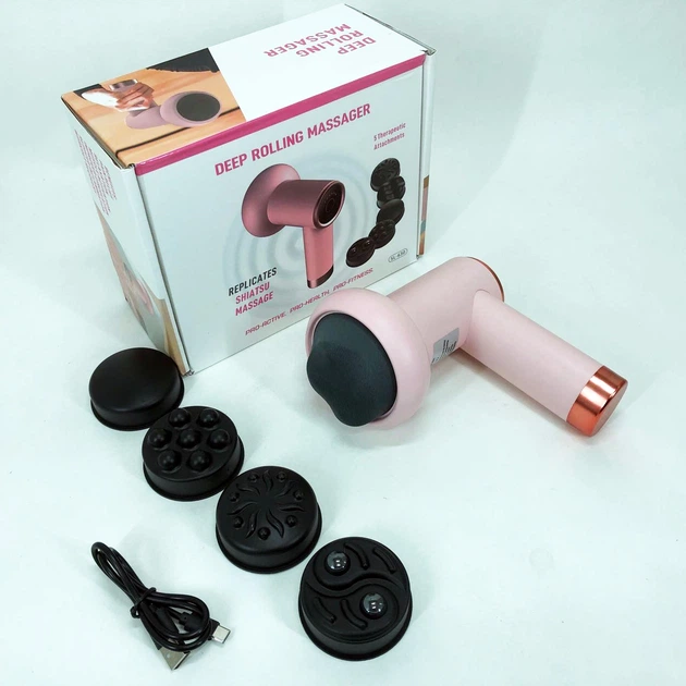 Антицеллюлитный массажер для тела с 4 насадками и 6 скоростями Deep Rolling Massager розовый - изображение 8