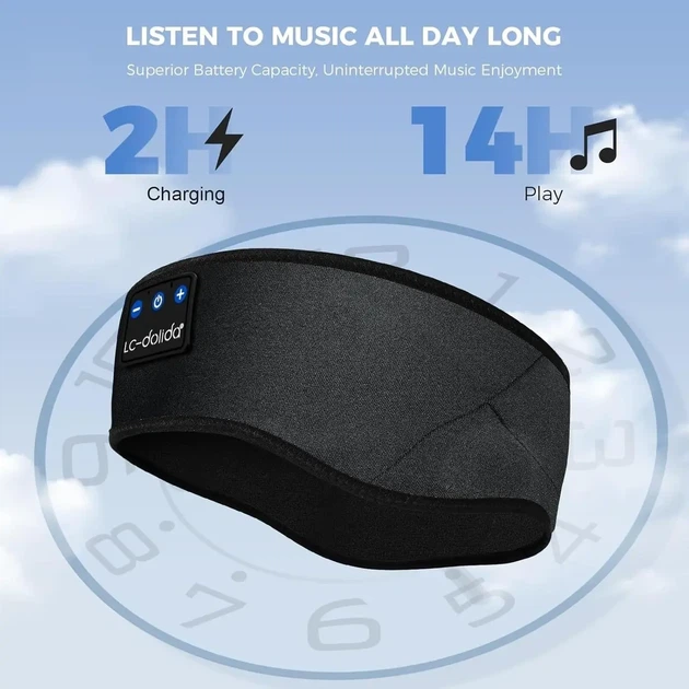 Наушники-повязка Bluetooth 5.4 LC-dolida с микрофоном и динамиком, черные - Фото 7 Наушники-повязка Bluetooth 5.4 LC-dolida с микрофоном и динамиком, черные - изображение 7