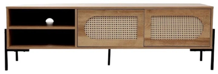 Тумба під телевізор HOMLA HAGA з ротангом та металевими ніжками 140 x 40 x 44 см (5904183849713) - зображення 3