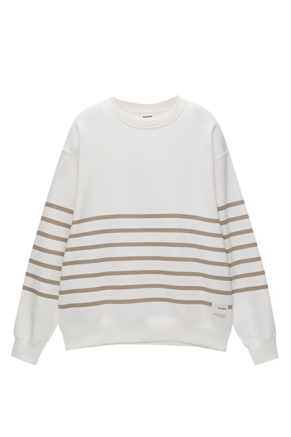 Світшот на флісі Pull & Bear молочний в бежеву смужку FZUUA953 L - изображение 5