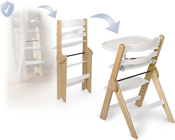 Krzesełko do karmienia Nukido Timo drewniane Białe (5903890630591) - obraz 3