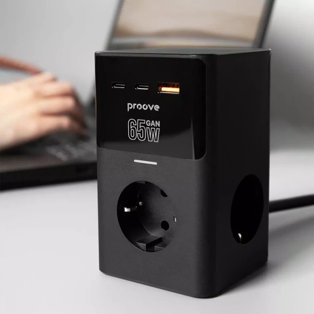Мережевий фільтр Proove Power Cube 65W (3xAC + 2xType-C + 1xUSB) 1.5m black (PSPC36801201) - Фото 8 Мережевий фільтр Proove Power Cube 65W (3xAC + 2xType-C + 1xUSB) 1.5m black (PSPC36801201) - зображення 8