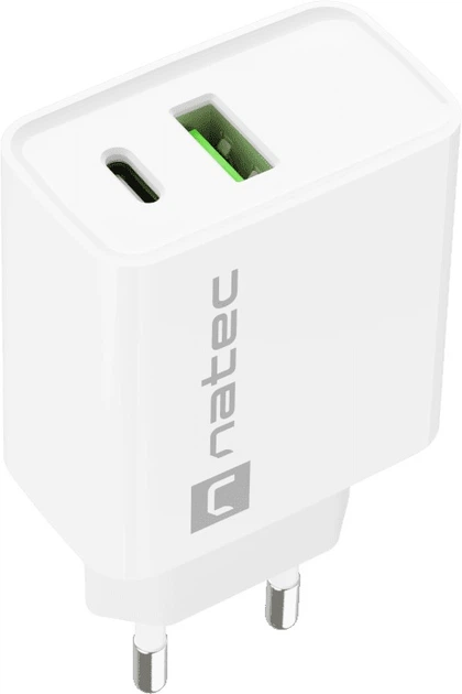 Ładowarka sieciowa Natec Ribera 20W 1 x USB-A + 1 x USB-C White (NUC-2061) - obraz 3