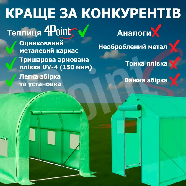 Теплица садовая 4Points 18м2 3х6м парник для огорода дома дачи с окнами, Зеленый - Фото 6 Теплица садовая 4Points 18м2 3х6м парник для огорода дома дачи с окнами, Зеленый - изображение 6