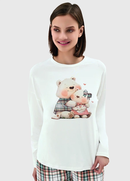 Піжама жіноча Sevim молочний/клітинка M (артикул 17100) - Фото 2 Піжама жіноча Sevim молочний/клітинка M (артикул 17100) - изображение 2