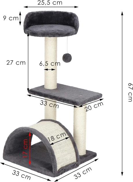 Кігтеточка для кота Springos з іграшкою 3 рівні 67 см PA1035 (5907719457574) - зображення 2