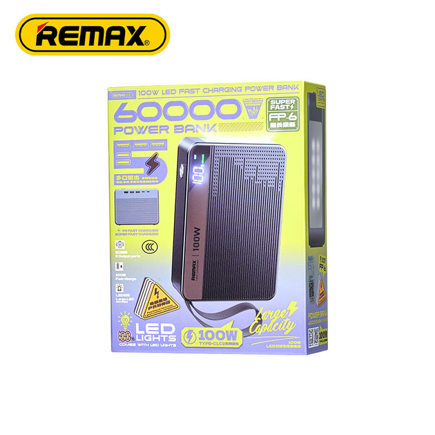 Повербанк PowerBank REMAX FP-69 60000 мА·год, для ноутбука зі швидкою зарядкою, 100W PD, 2×Type-C, LED-дисплей, ліхтарик - Фото 3 Повербанк PowerBank REMAX FP-69 60000 мА·год, для ноутбука зі швидкою зарядкою, 100W PD, 2×Type-C, LED-дисплей, ліхтарик - зображення 3
