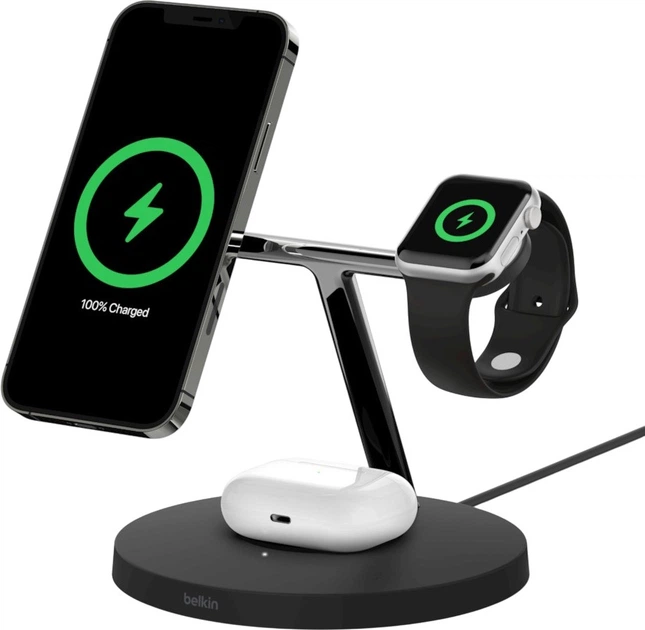 Ładowarka bezprzewodowa Belkin BoostCharge Pro 3-in-1 Wireless Charger MagSafe 15 W Black (WIZ032kqBK) - obraz 3