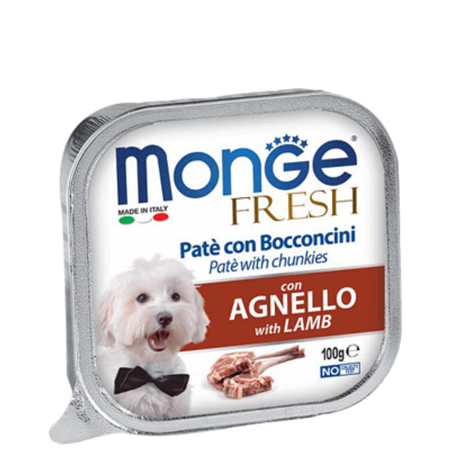 Влажный корм для собак Monge Fresh Dog Adult Lamb (паштет с кусочками ягненка) 100 г - Фото 1 Влажный корм для собак Monge Fresh Dog Adult Lamb (паштет с кусочками ягненка) 100 г - изображение 1