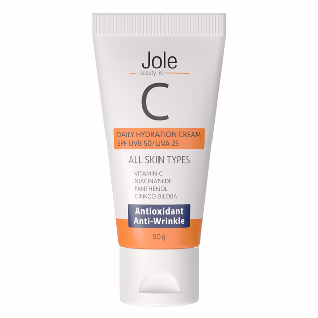Легкий солнцезащитный крем с витамином C Jole Daily Hydrating Cream SPF UVB 50 UVA 25 50г - Фото 1 Легкий солнцезащитный крем с витамином C Jole Daily Hydrating Cream SPF UVB 50 UVA 25 50г - изображение 1