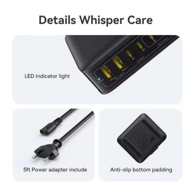 Мережевий зарядний пристрій Baseus EnerFill FH21 Desktop 4C+2U 120W UK + кабель 220V EU - зображення 6