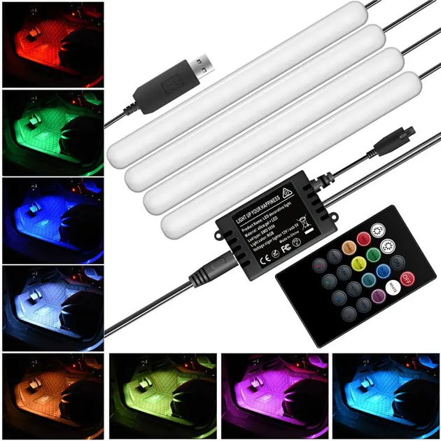 Светодиодная подсветка для автомобиля с пультом управления Kit Interior Lighting RGB - Фото 2 Светодиодная подсветка для автомобиля с пультом управления Kit Interior Lighting RGB - изображение 2
