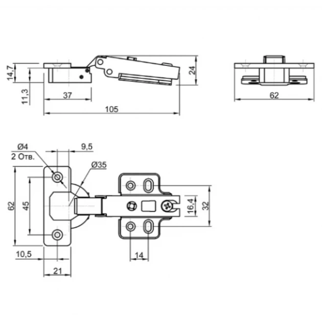 Петля Muller накладна з пружиною з посиленою лапкою 110° Slide-on D=35мм без доводчика Нікель (MP0026) - Фото 2 Петля Muller накладна з пружиною з посиленою лапкою 110° Slide-on D=35мм без доводчика Нікель (MP0026) - изображение 2