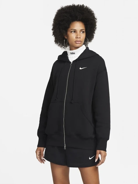 Толстовка на молнии с капюшоном на флисе женская Nike Sportswear Phoenix Oversized Fleece DQ5758-010 S Black/Sail (0196149282947) - изображение 5