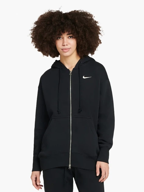 Толстовка на молнии с капюшоном на флисе женская Nike Sportswear Phoenix Oversized Fleece DQ5758-010 S Black/Sail (0196149282947) - изображение 7