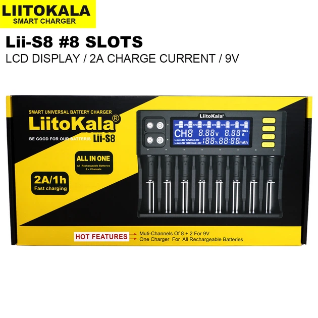 Универсальное ЗУ Liitokala Lii-S8, 10 каналов, Ni-Mh/Li-ion/LiFePo4, 220V/12V, LED+LCD - Фото 9 Универсальное ЗУ Liitokala Lii-S8, 10 каналов, Ni-Mh/Li-ion/LiFePo4, 220V/12V, LED+LCD - изображение 9